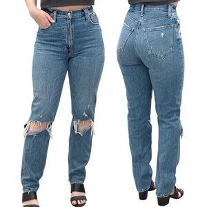 Abercrombie & Fitch The ‘90s Straight Ultra High Rise Jeans in Medium Distressed